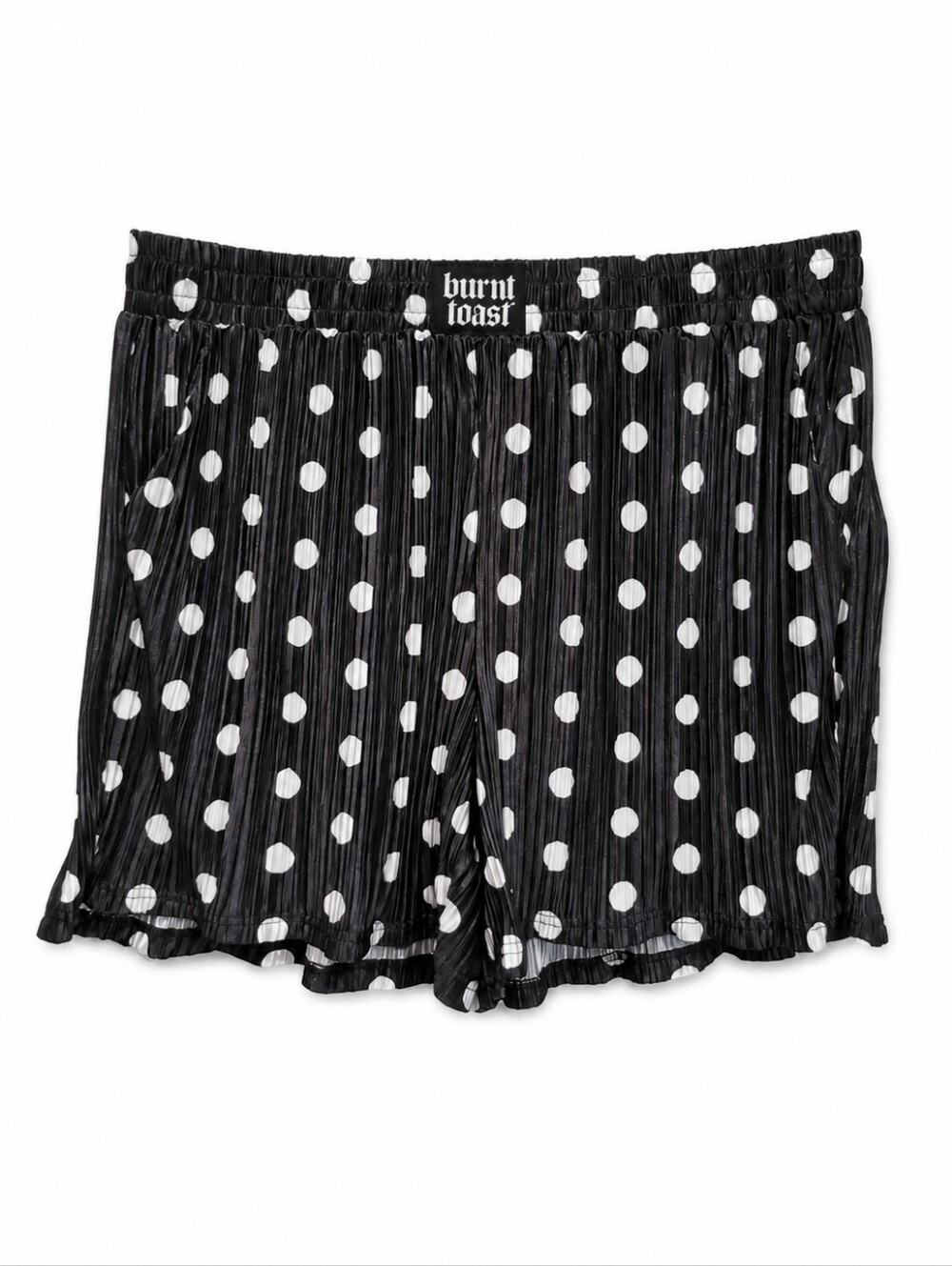 NWT Burnt Toast Hot Spot Plissé Polka Dot Shorts L/XL Black White - Picture 3 of 7